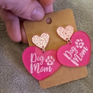 Chic Pink 'Dog Mom' Heart Earrings